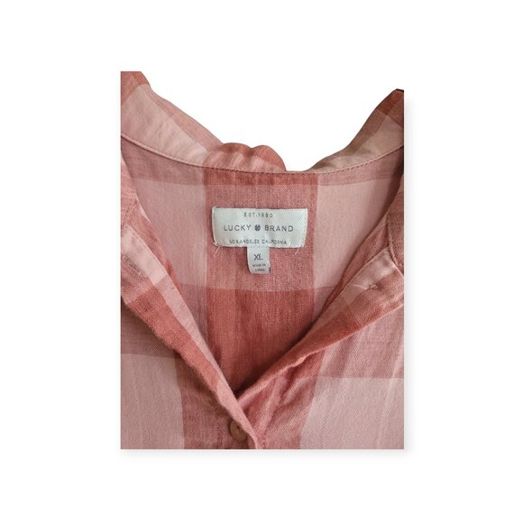 Lucky Brand Linen Cotton Blush Plaid Top XL - Picture 7 of 10
